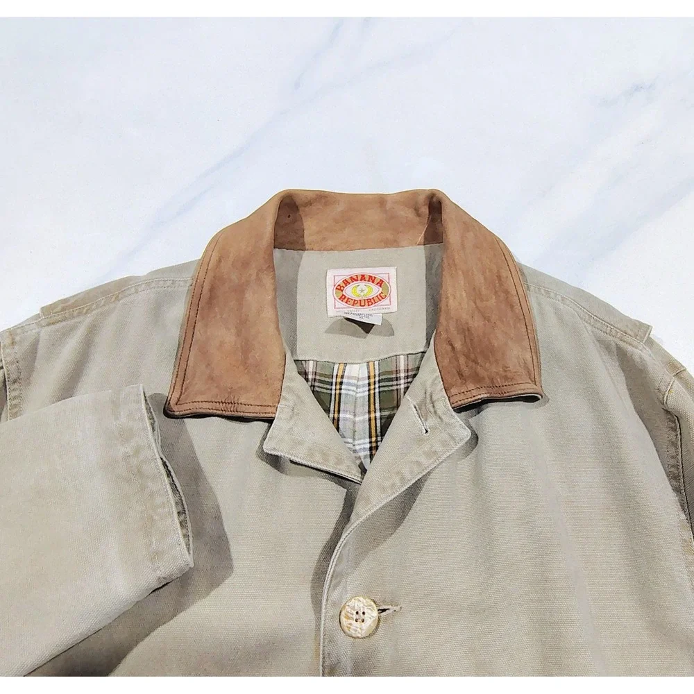 Vintage 80s Banana Republic Jacket  Mens Cotton Canvas Chore  Safari  Field XL